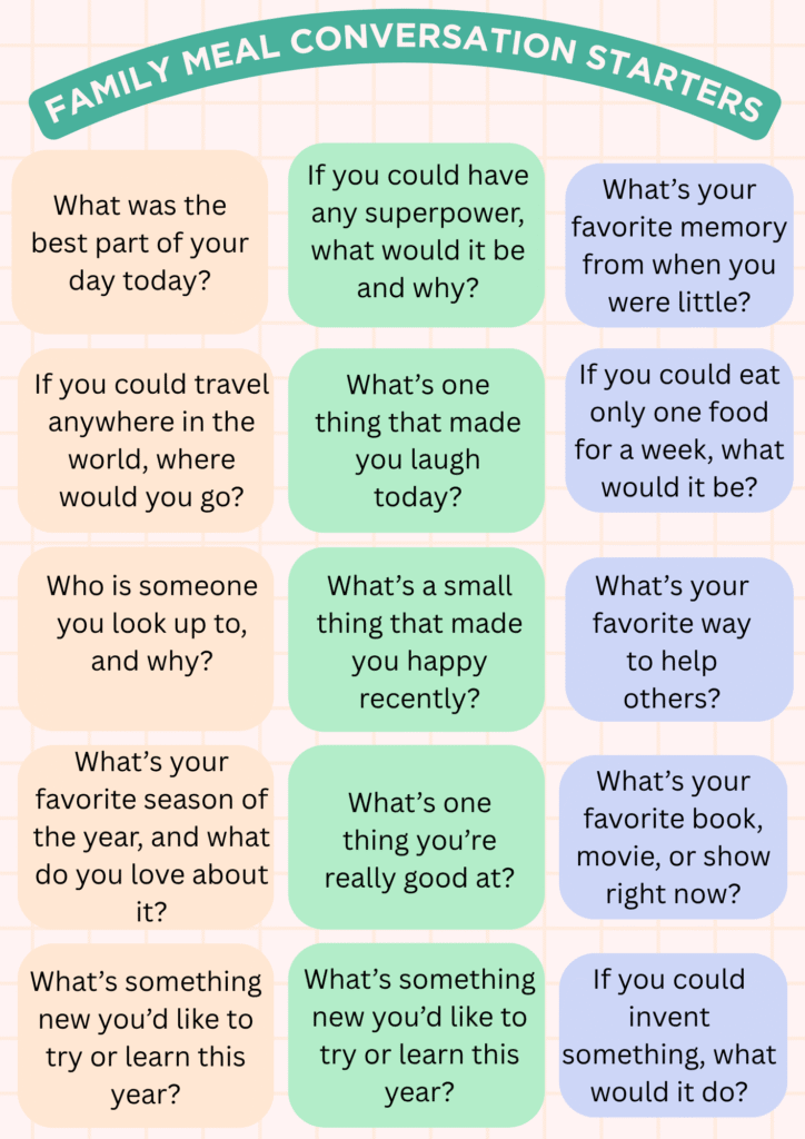 Family Meal Conversation Starters (Printable Cards) – 15 ready-to-cut prompts