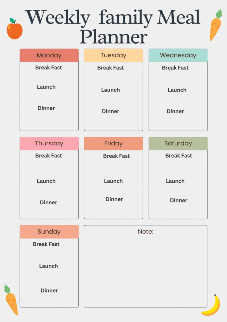 Weekly Family Meal Planner – A simple template to plan 3–4 shared meals.
