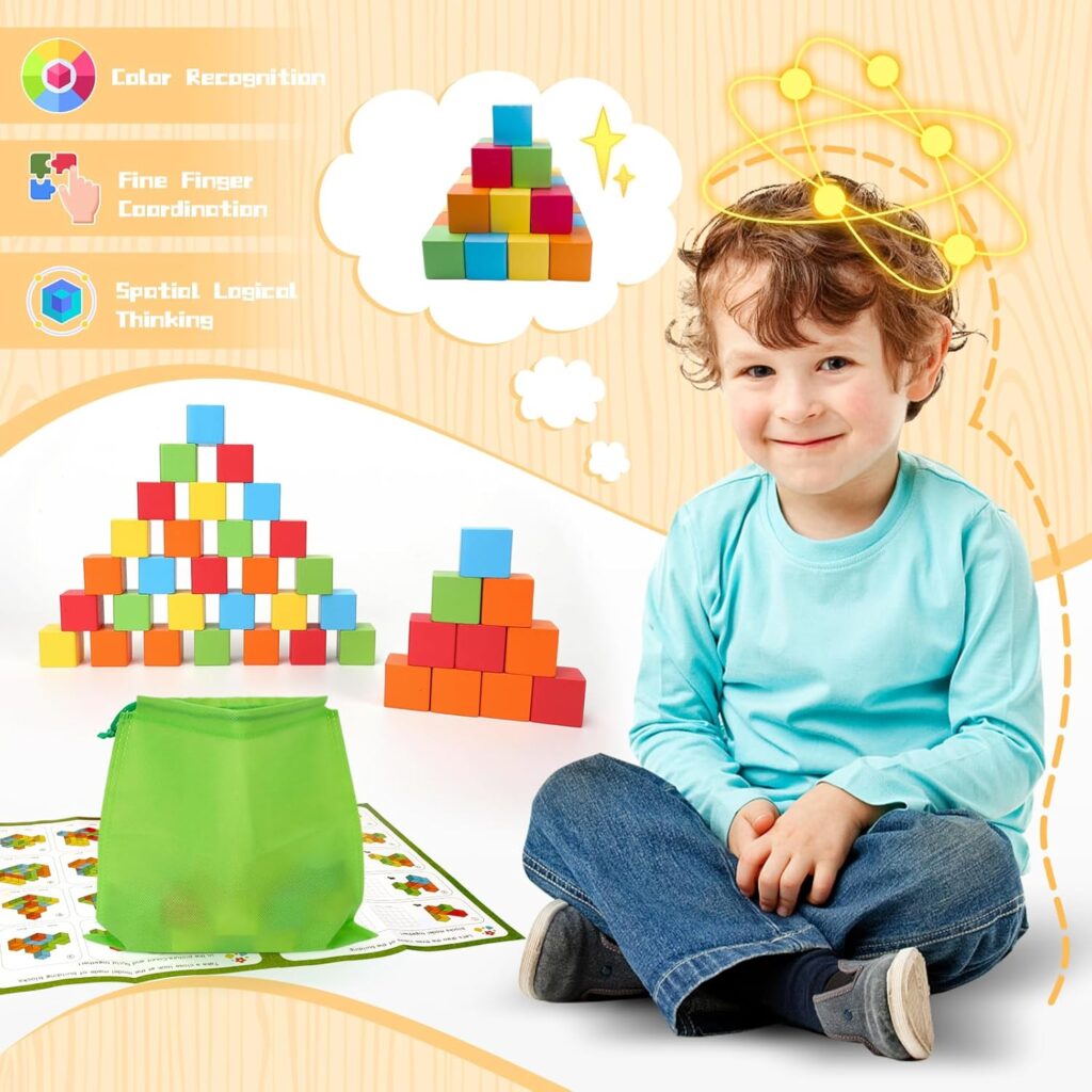 Montessori Educational Toys for 1-2-3-5 Year Olds Boys Girls, 30PCS Wooden Number Building Blocks Preschool Learning Toddler Toys Gifts Math Puzzle Games...
