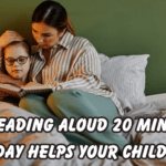 “Mother sitting on a bed reading a book with her child, highlighting the benefits of reading aloud together.”