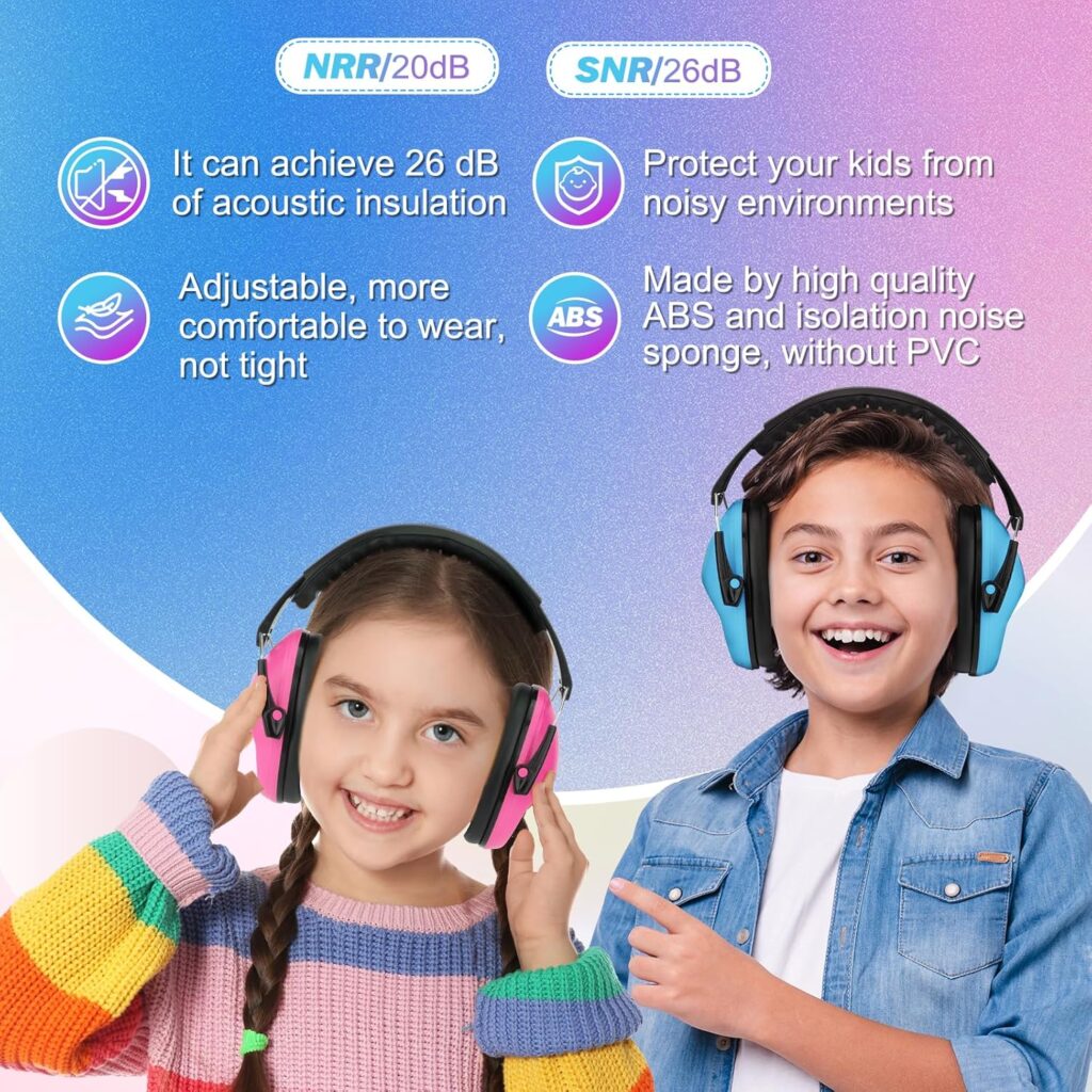 Kriogor 2 Pack Ear Defenders Kids, 26dB SNR Noise Cancelling Ear Defenders Children Ear Protection Earmuffs, Soft Ear Protectors Headphones Adjustable for...